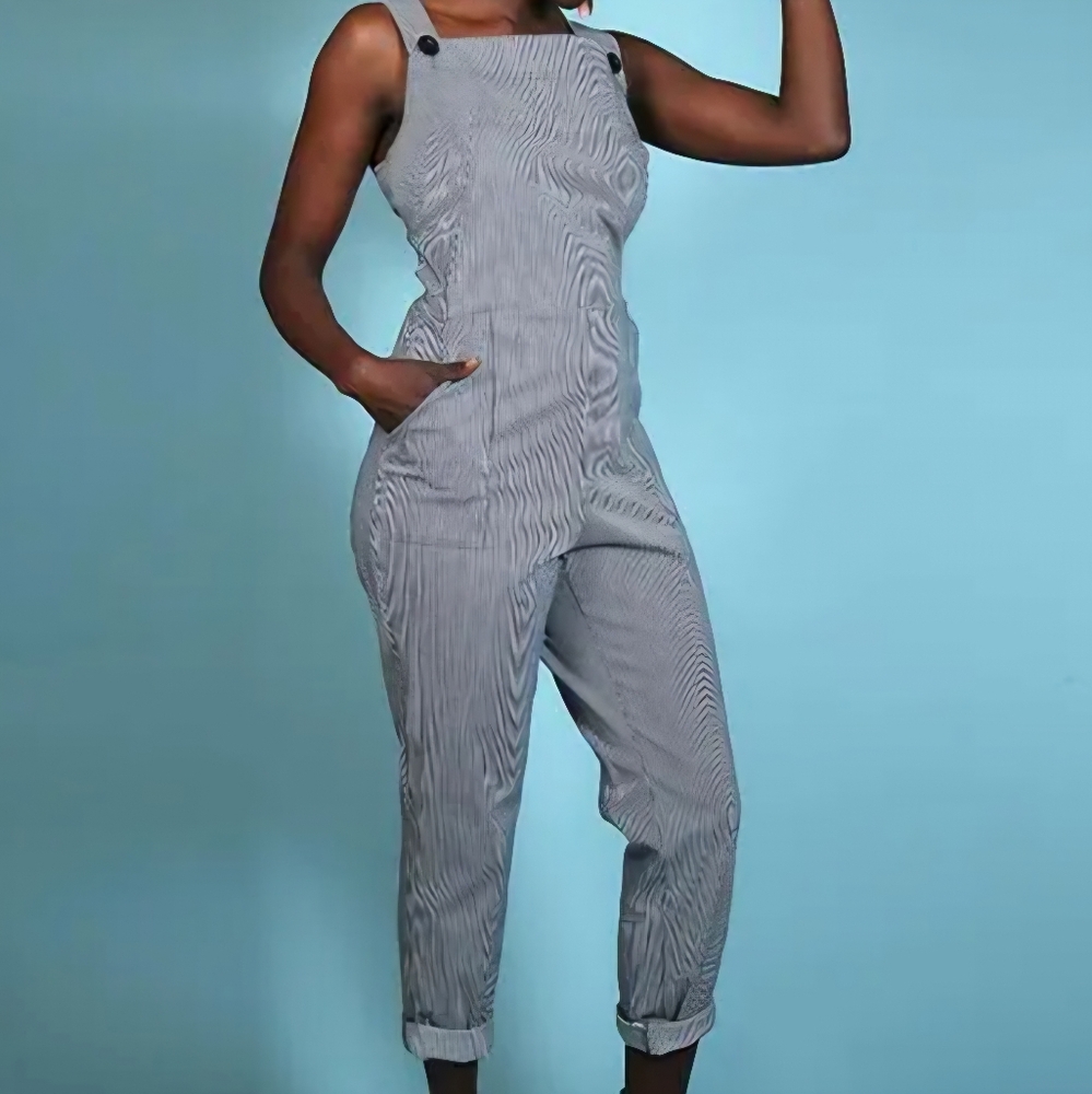 Nooworks Railroad Conductor Stripes Overalls Size XL Jumpsuit Feminine